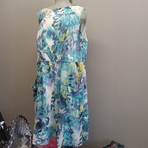 Dressbarn watercolour sleeveless pouch pocket flowy midi plus size dress sz 20